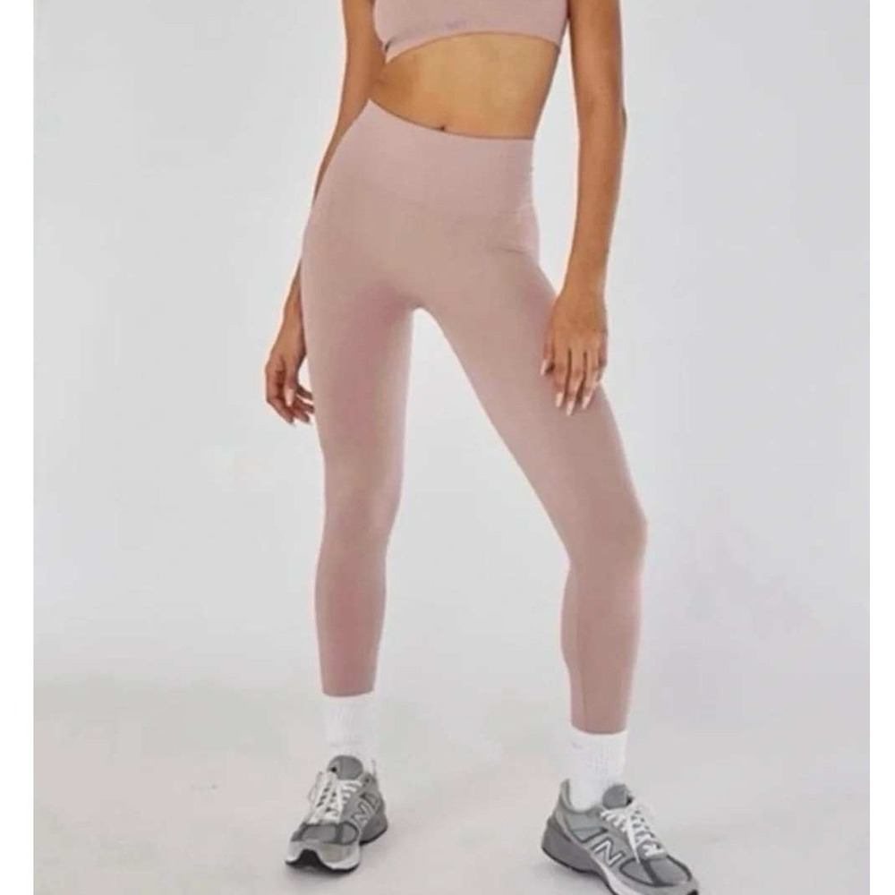 SET ACTIVE SCULPTFLEX High Waisted Seamless Ribbed Leggings Mauve Pink Small
